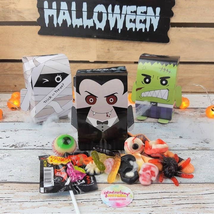 Génération Souvenirs - Vente Bonbons durs - Boîte de bonbons - Monstres Halloween