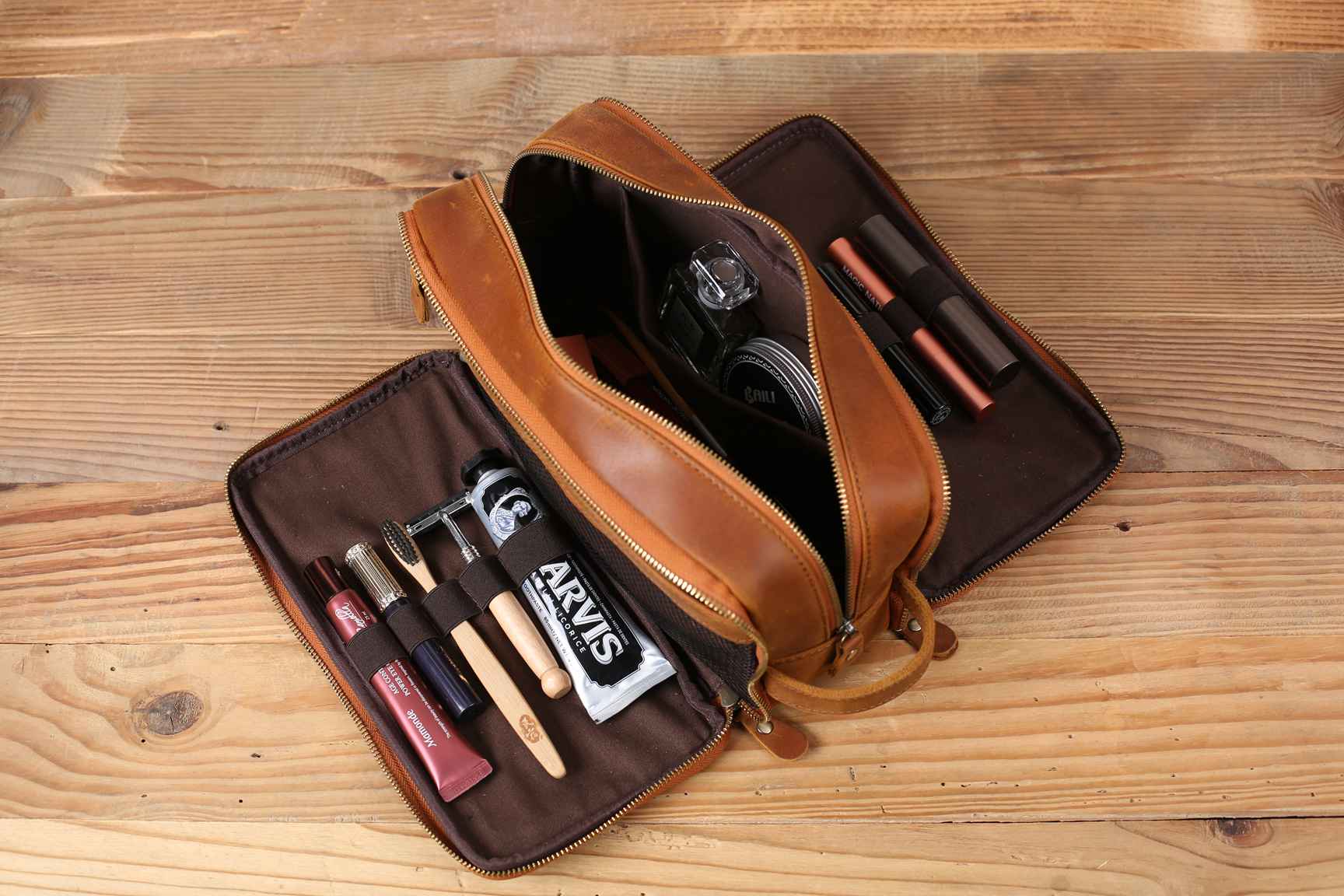 RockCow Leather Studio - Wholesale Toiletry Bag - Men's - Groomsmen Gift Personalized Leather Toiletry Bag Waterproof Leather Dopp Kit Men's Shaving Kit, Christmas Gift10
