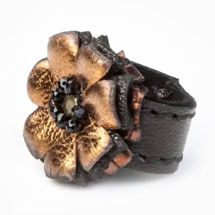 The Bloom Leather Flower Statement Ring for wholesale by The Dark