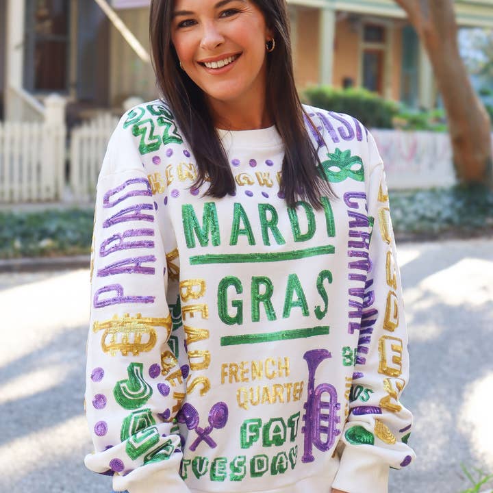 All Things Mardi Gras Sweatshirt for wholesale by Belle Cher