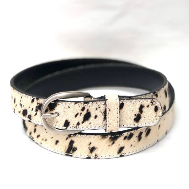 Hydestyle London - Vendita all'ingrosso Cintura - Donna - Cintura donna Hydestyle London in pelle con pelo di cavallino stampa mucca maculata1