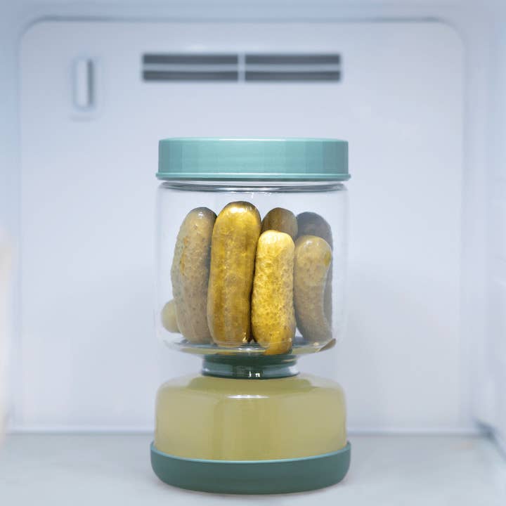 Genicook Product LLC - Wholesale Jar - Genicook Dual-Part Glass Pickle Jar: The Flip-Over, Mess-Free Serving, Hand Blown Glass, Food Preserver (White Color)