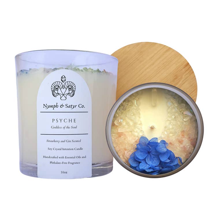 Psyche • 10oz Soy Crystal Candle (Clear Glass) for wholesale by Nymph & Satyr Co.