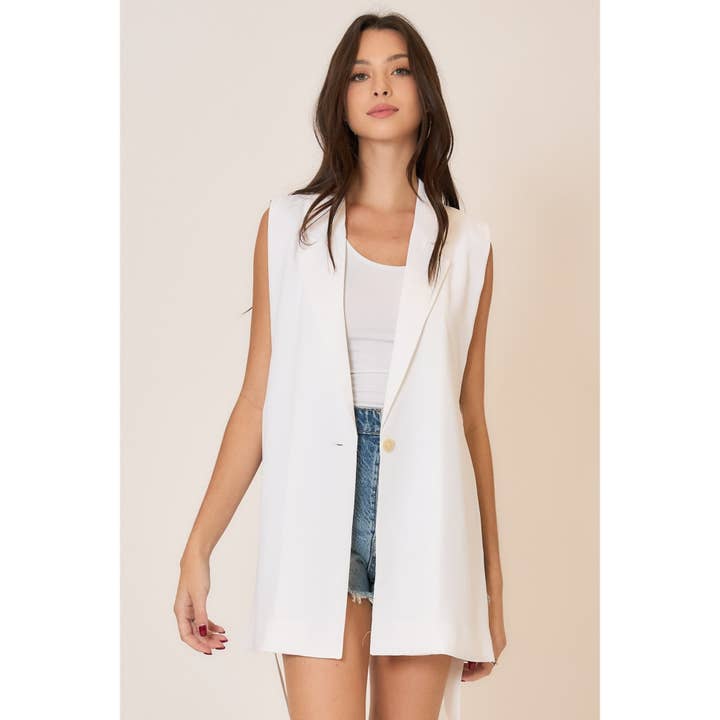 Single Button Blazer Vest with Open Side Seams for wholesale by Cozy Casual, Inc.