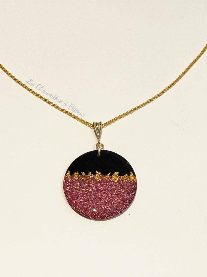Collar en forma de copo de nieve rosa, negro y dorado para venta al por mayor de La Chaumière à Bijoux