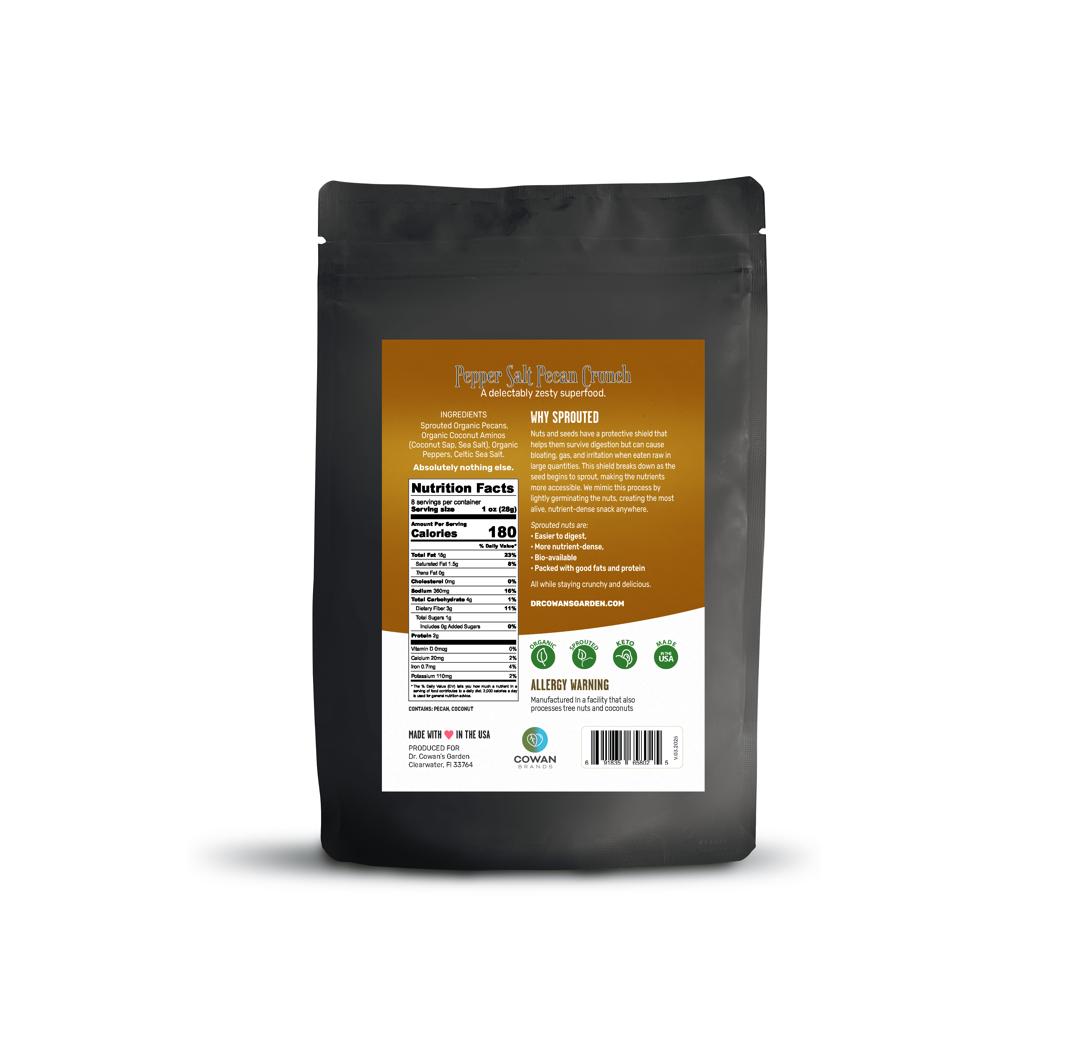 Dr. Cowan's Garden – wholesale Nuts – Flavored Sprouted Nuts – Pepper Salt Pecan Crunch1