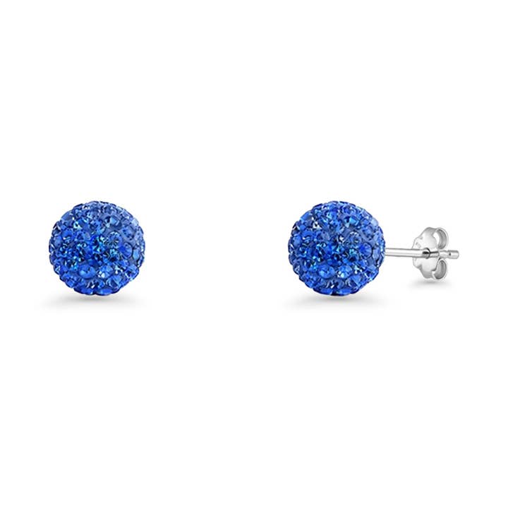 Full Ball Stud Earrings Sapphire Blue Crystal for wholesale by Blue Apple Imports