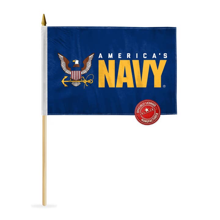 Bandera de Palo de la Marina de los Estados Unidos AGAS 12x18 pulgadas - Mástil de 24" para venta al por mayor de AGAS MFG INC