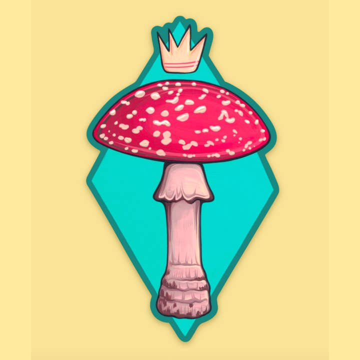3“ Vinyl Diecut Sticker - Queen of Diamonds Mushroom for engroshandel hos Kaitlin Ziesmer
