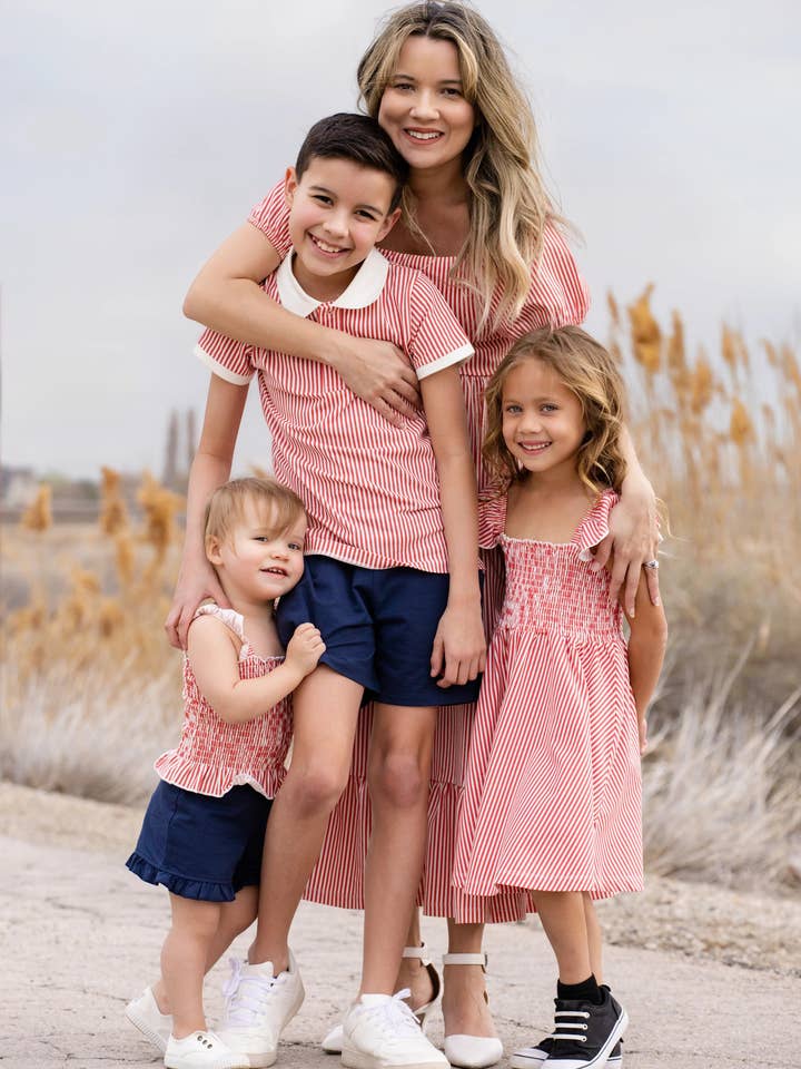 Monica + Andy - Wholesale Dress - Kids - Smocked Ruffle Sundress_Red Stripes