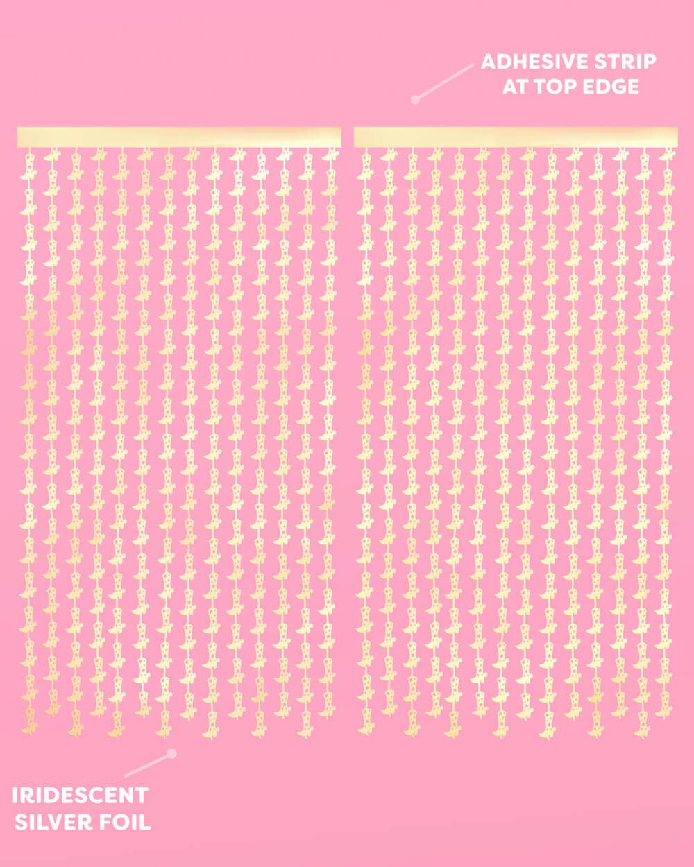 xo, Fetti - Wholesale Decal - Party Decorations - Gold Boot Foil Curtain Set | Western, Bachelorette4