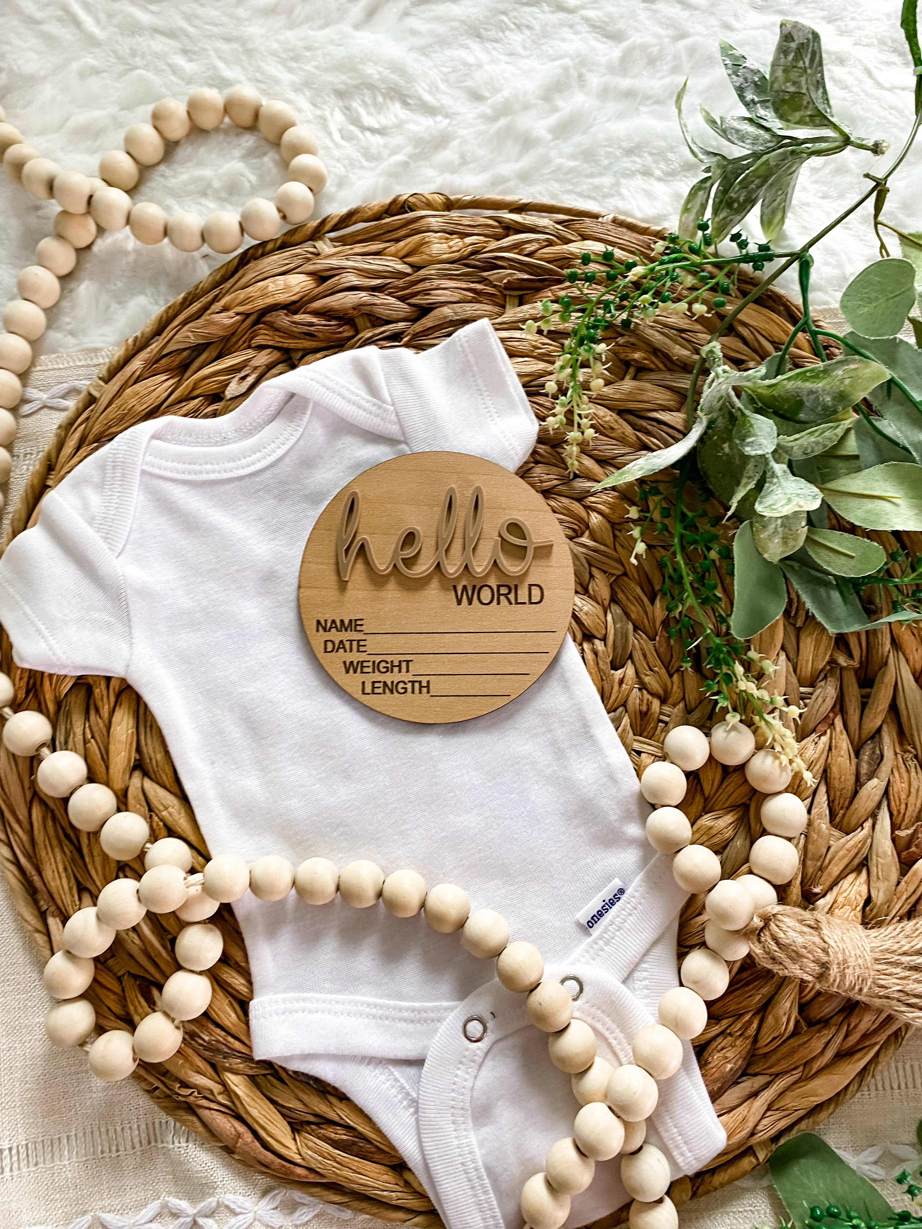 Claire and Bella - Wholesale Milestone Art/Keepsake - Kids & Baby - Hello World Birth Stat Announcement Wood Disc - Layered 3D2