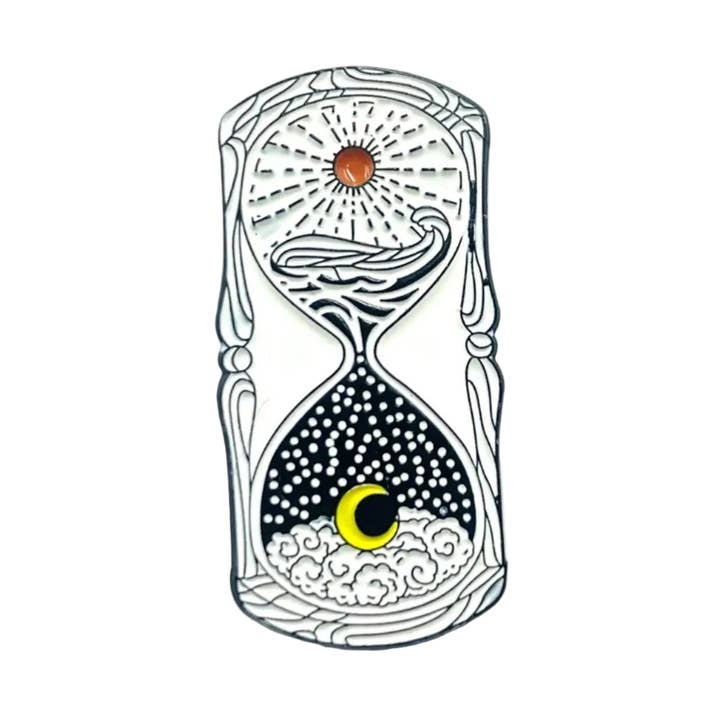 Day & Night Hourglass Enamel Pin – Sun and Moon Time Pin for wholesale by CY Design Studio