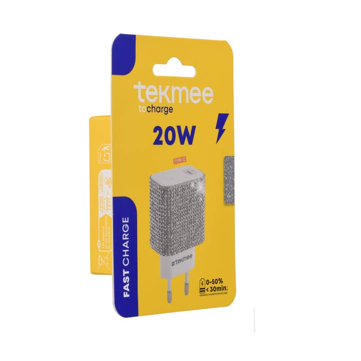 Tekmee - Wholesale Portable Charger - Silver Rhinestone Charger Tip - 20W, Fast Charging1
