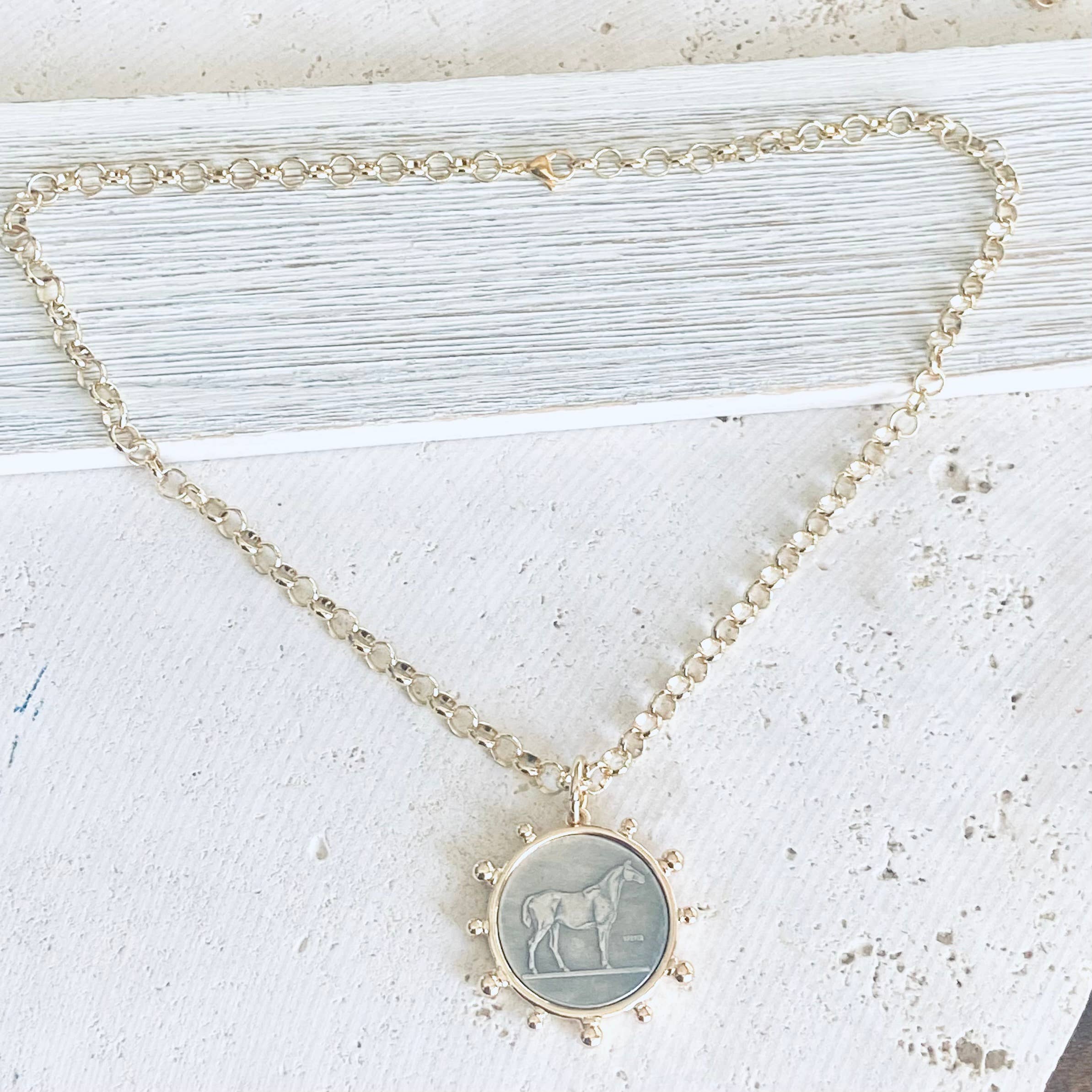 VB&CO Designs Handmade Jewelry - Wholesale Pendant/Charm Necklace - Horse coin necklace western equestrian jewelry derby3