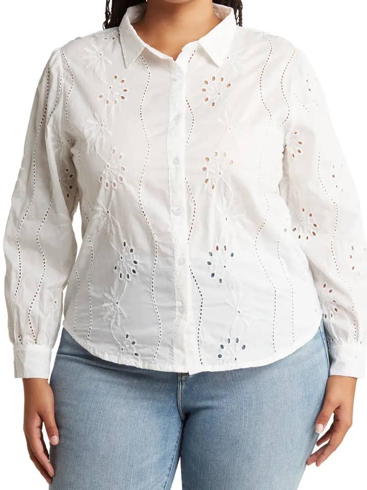 SB1322X Embroidered Eyelet Long Sleeve Button-Up Shirt for wholesale by Select Clothing