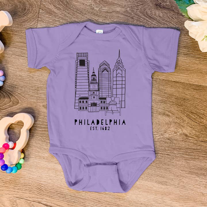 Moonlight Makers - Wholesale Bodysuit (Non-Footed) - Baby - Philadelphia, PA Skyline - Baby Onesie - PHL, Philly0