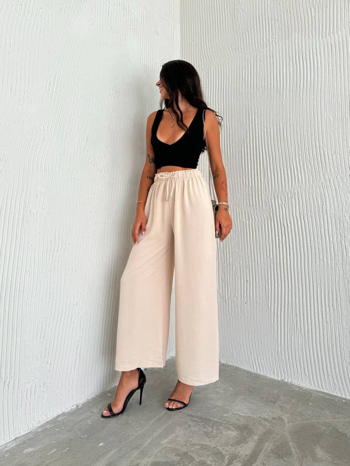 VAV NEW YORK - Wholesale Pants - Women's - Women's Solid Color Palazzo Pants Wide Leg Elastic