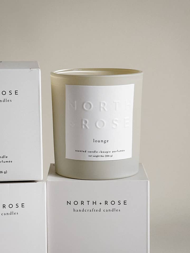 Lounge - 8oz Scented 100% Soy Wax Candle with Wood Wick for wholesale by North + Rose