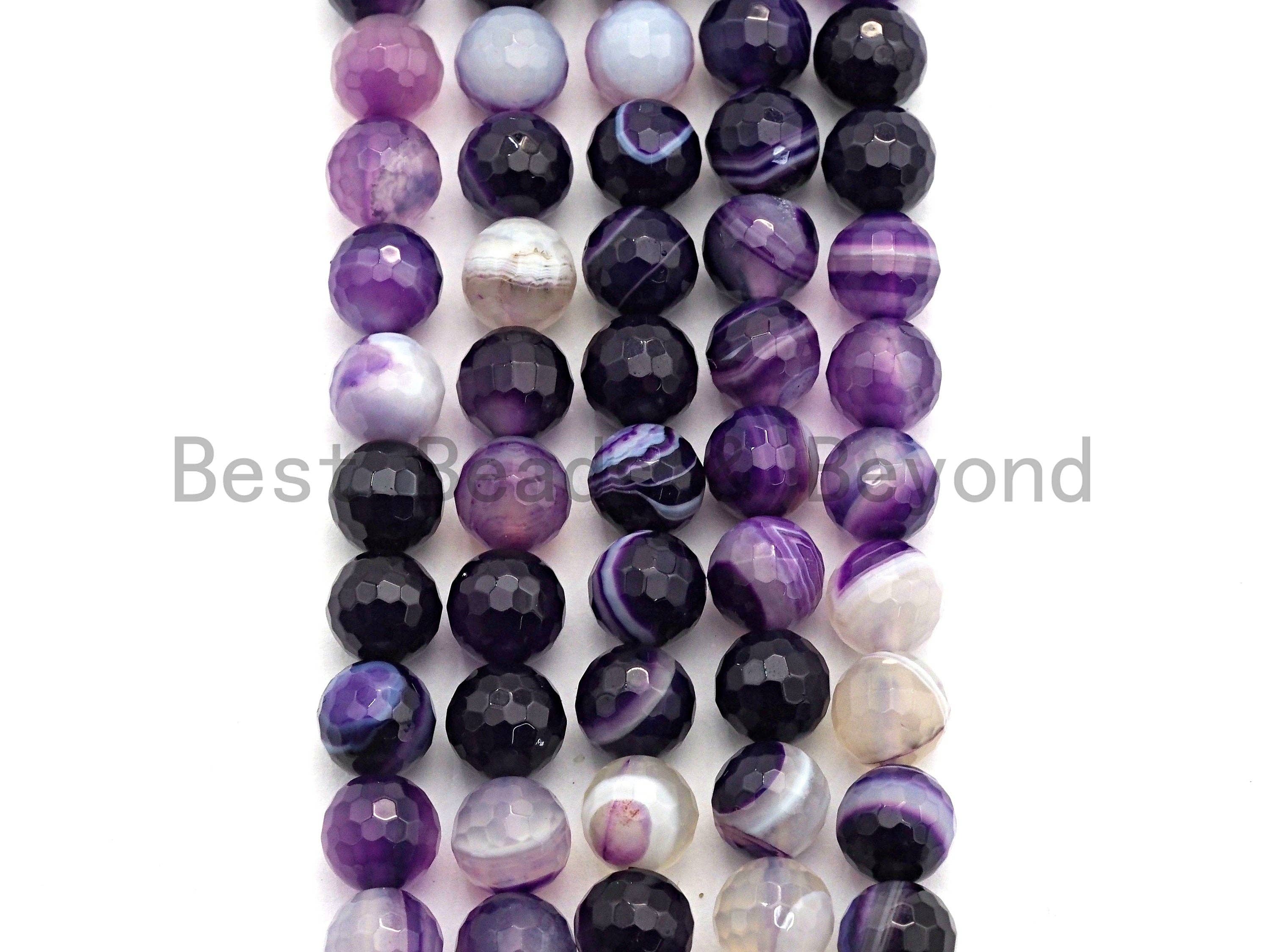 BestBeads&Beyond - Vente Perle - Perles d'agate violette à facettes naturelles de haute qualité, perles de pierres précieuses de 6 mm/8 mm/10 mm/12 mm, perles d'agate naturelle, brin de 15,5 pouces, SKU #U4461