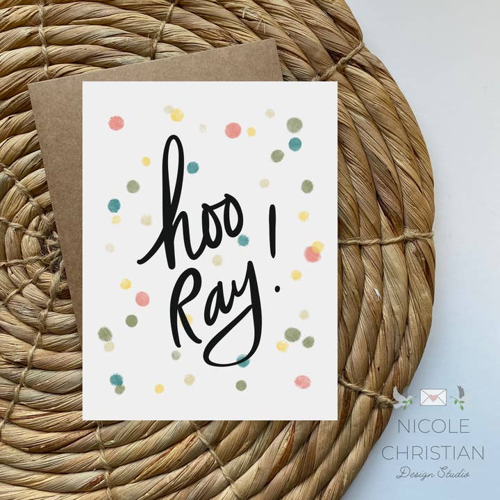 Hoo Ray Greeting Card - Celebration congratulations card for wholesale by Nicole Christian - Illustration