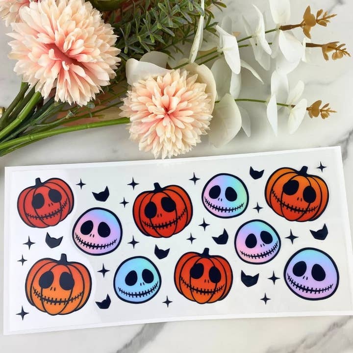 Skeleton Pumpkin | 16 oz UV DTF Wrap for wholesale by HKS Custom Designs