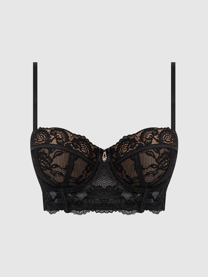 BLACK RUGBY TAN SAVANNAH LACE LONGLINE PUSH UP BALCONETTE BRA for wholesale on Faire5