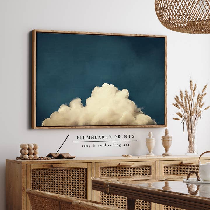 Indigo Blue Beige Cloud Oil Painting Framed Canvas Art 15 for wholesale by Plumnearly Prints