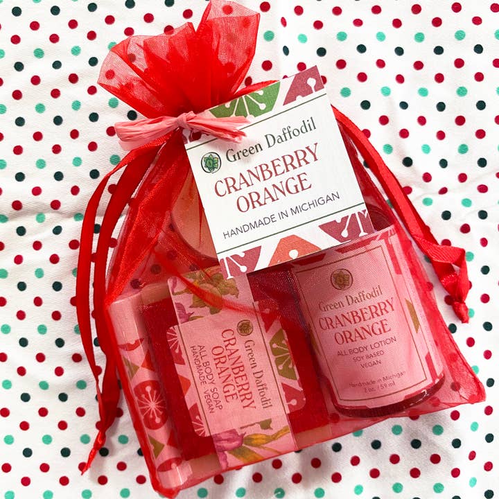 Green Daffodil Bath & Body - Wholesale Bath & Body Set - Cranberry Orange Organdy Quartet Gift Set - Christmas Gift2