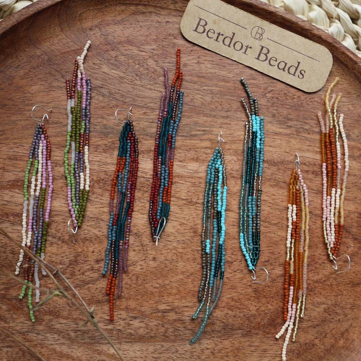 BerdorBeads - Wholesale Dangle Earrings - Patchwork - Handwoven beaded fringe earrings, colorful,long3