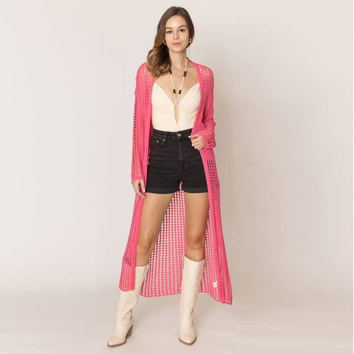 Sensibling Corp. - Wholesale Cardigan - Women's - Chest Blocked Crochet Long Cardigan8