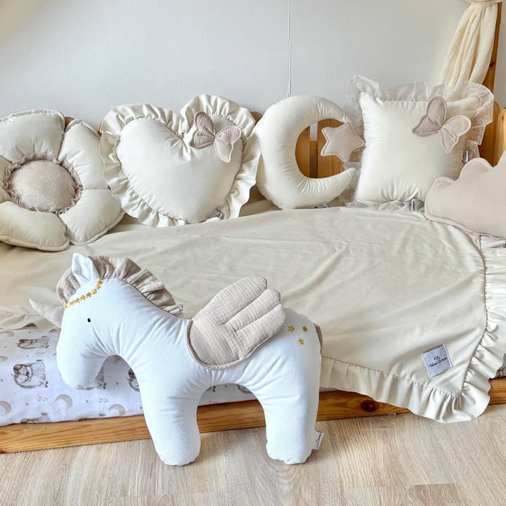 Kids Decorative Pillow, Kids Room Decor Cushion with ruffles for wholesale by Velvet White