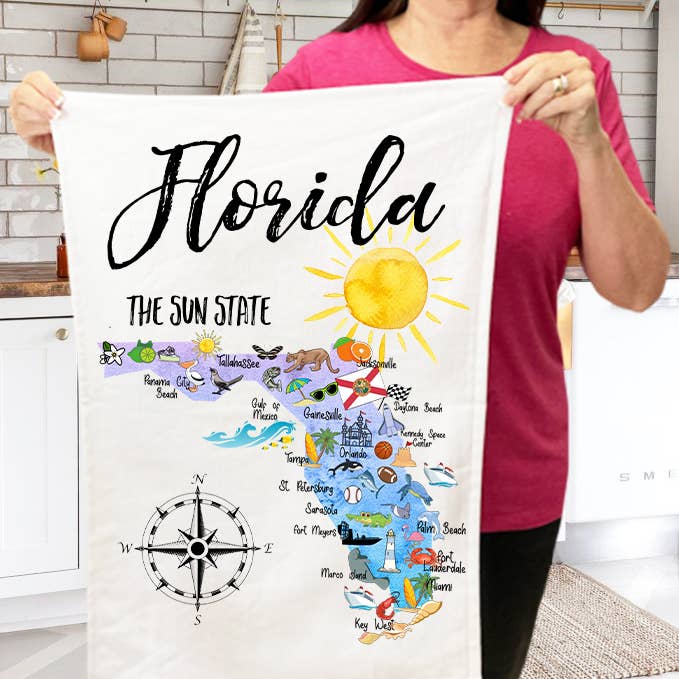 Florida State Map Souvenir Kitchen Terry Cloth Towels for wholesale by Avery Lane Gifts