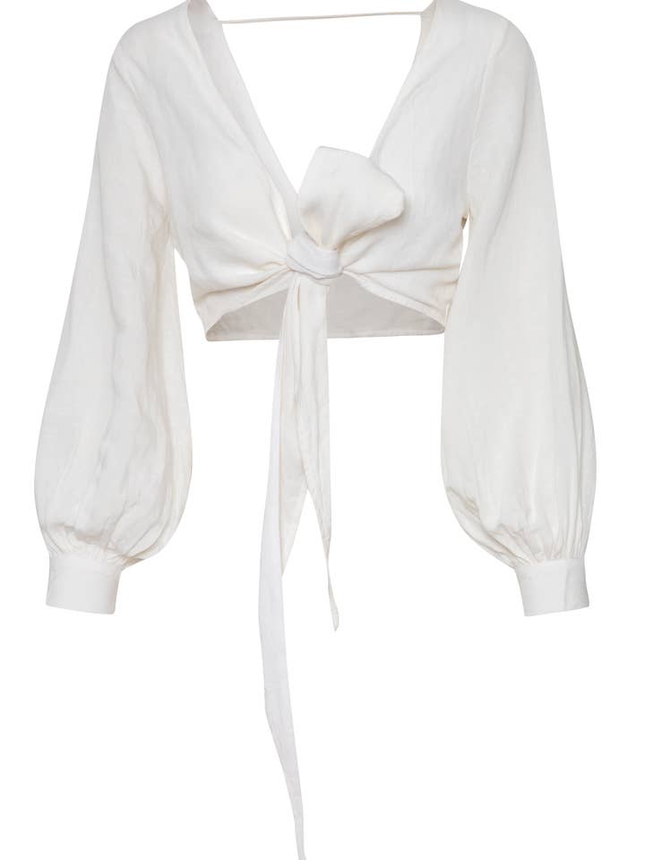 Haut cache-cœur en lin Adela pour la vente par Carolina Benoit