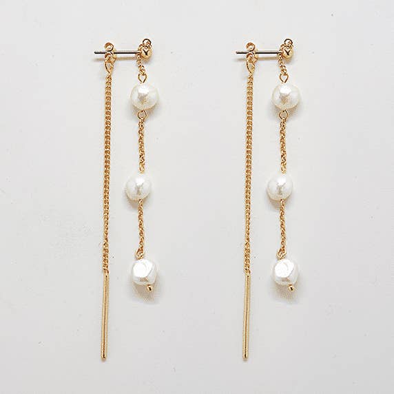 Gold Pearl Gemstone Chain Earrings - Mother's Day Gift for wholesale by Admiral Row Jewelry