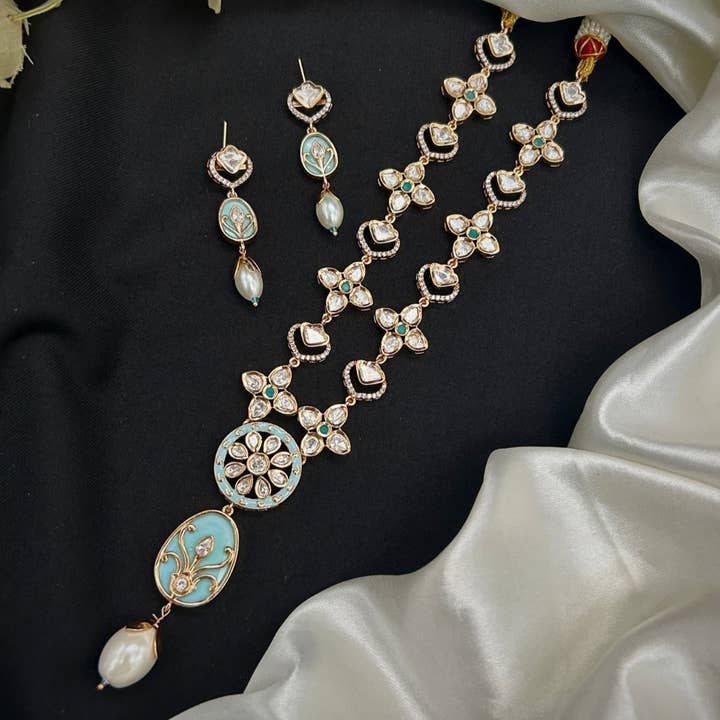 Noor Pistage Emalj Kundan Set för wholesale av Vinnis Jewelry