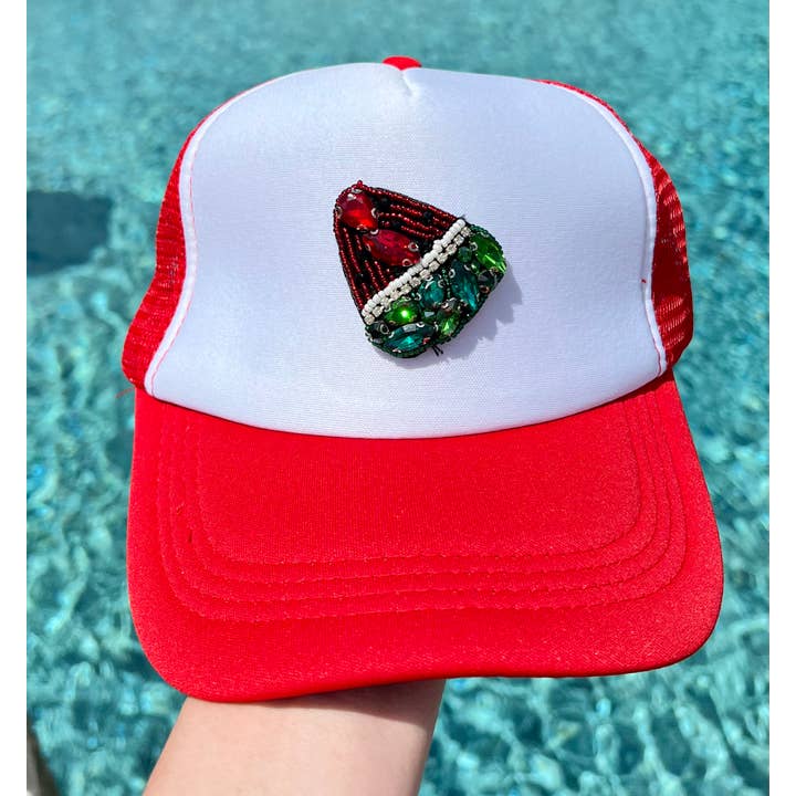 Watermelon 🍉 Crystal Patch Red adjustable Trucker Hat for wholesale by Dilworth Road