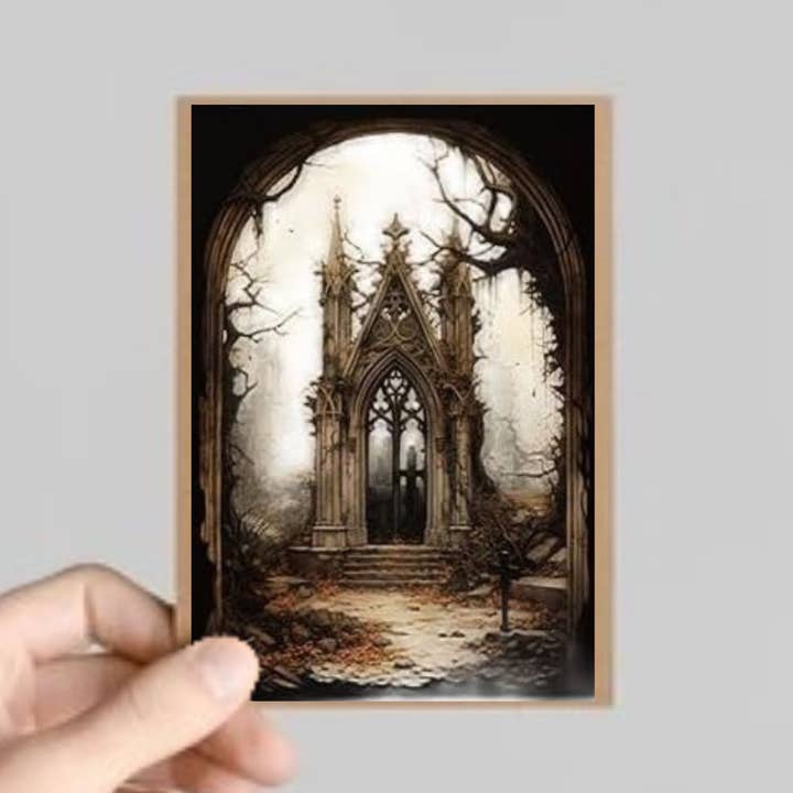 Set of 10 Spooky Decoupage Greeting Cards - Gothic Arches for wholesale by Slightly Askew Art