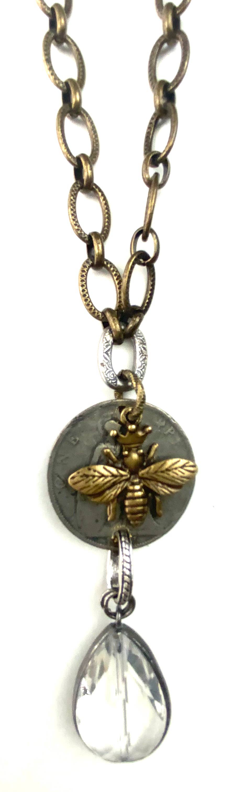 Lost & Found Trading - Wholesale Pendant/Charm Necklace - RM517 NK-Chains w/Coin, Bee & Glass Dangle1