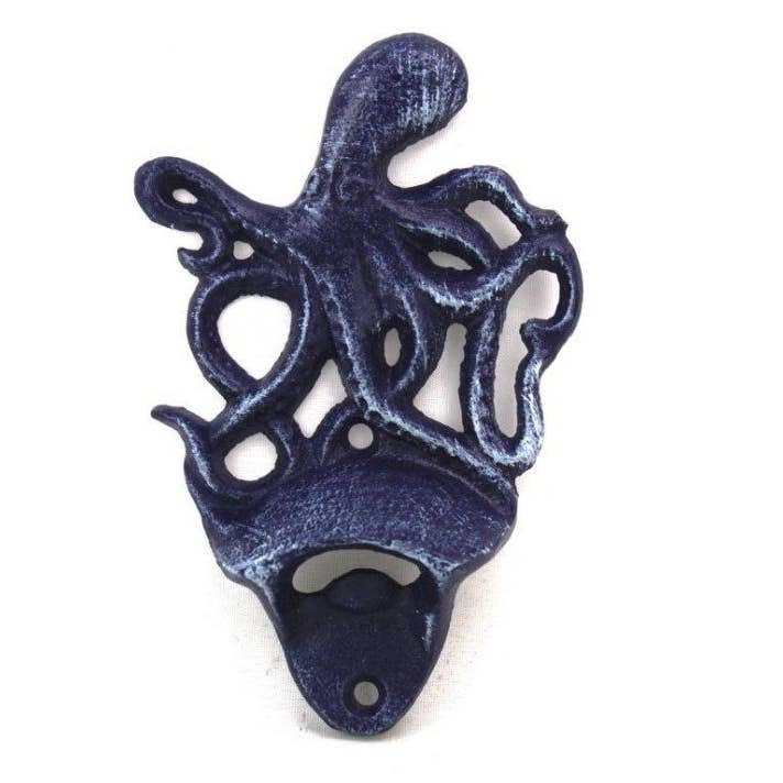 Rustik mörkblå gjutjärn vägg monterad bläckfisk flasköppnare 6 ” för wholesale av Hampton Nautical