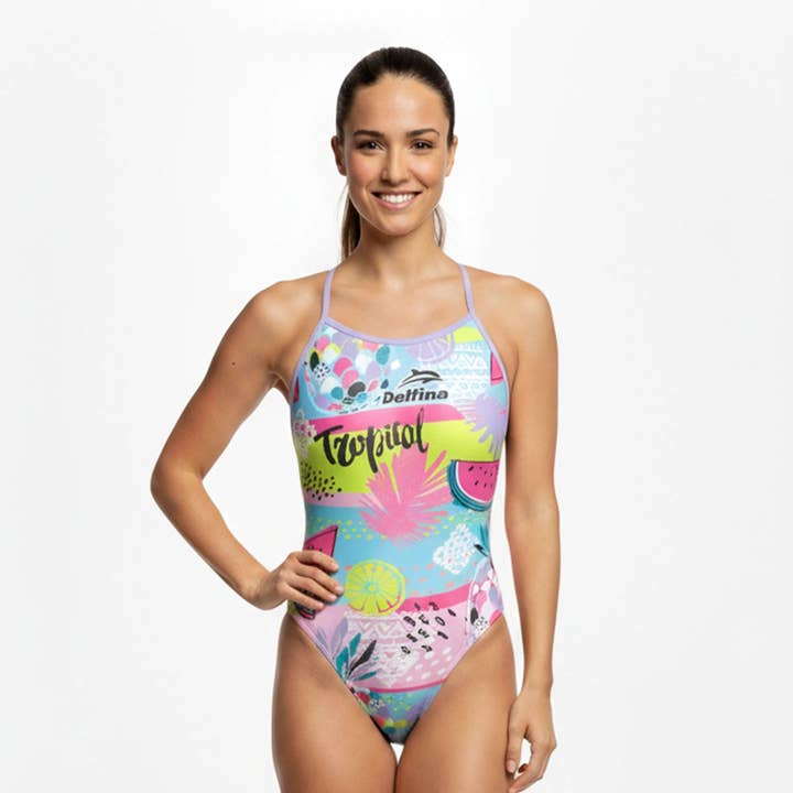 MAILLOT DE BAIN DÉCOUPÉ FEMME FUNNY TROPICS pour la vente par Delfina Athletics