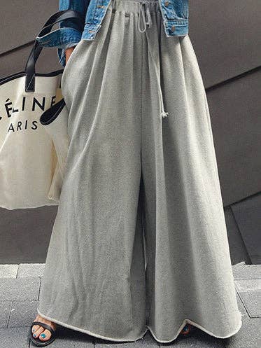 FurDecoration - Wholesale Pants - Women's - Loose Urban Gray Wide Leg Elastic Waist Pants4