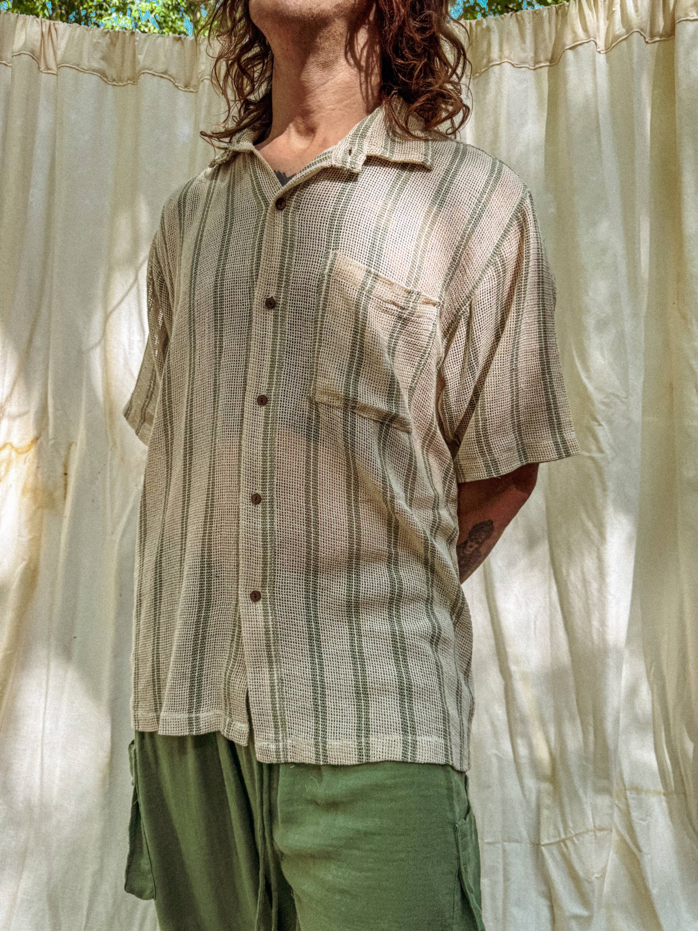 Gardenbelle Shop - Wholesale Button Down Shirt - Men's - Men's Surfer Mesh Boho Cotton Button Up Tee Boho Men's Shirt7