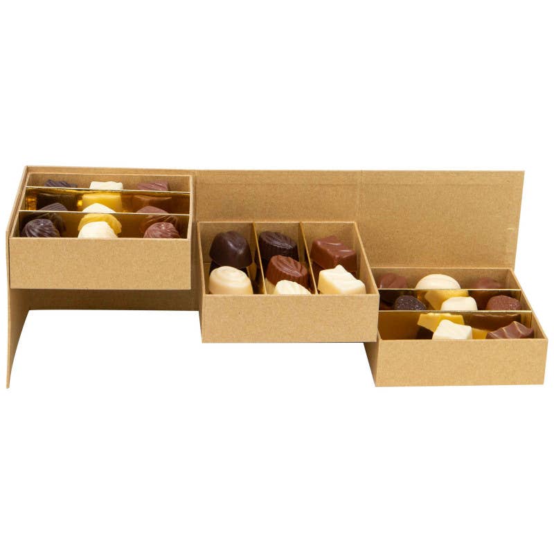 Deffrennes - Wholesale Gift Box - 3-tier Kraft Box Sweet Chocolate Square 13x13x12 cm2