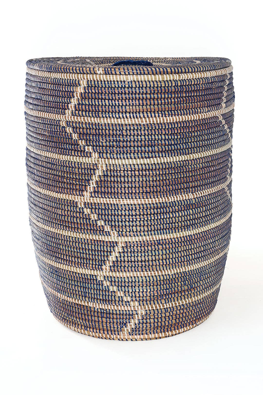 African Modern - Wholesale Laundry Hamper - Set of Three Blue and White Beveled Block Nesting Hamper Baskets1