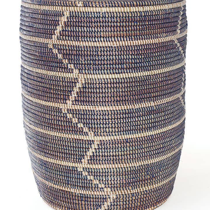 African Modern - Wholesale Laundry Hamper - Set of Three Blue and White Beveled Block Nesting Hamper Baskets1