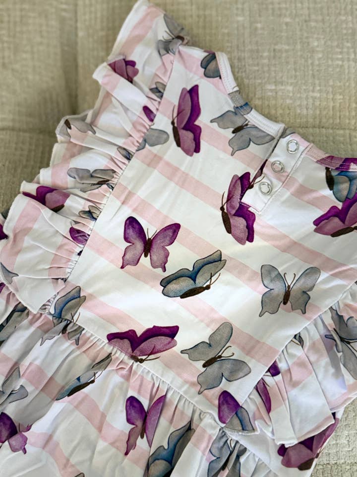 Butterfly Print Baby Bubble Romper for wholesale by Carol Bear Apparel