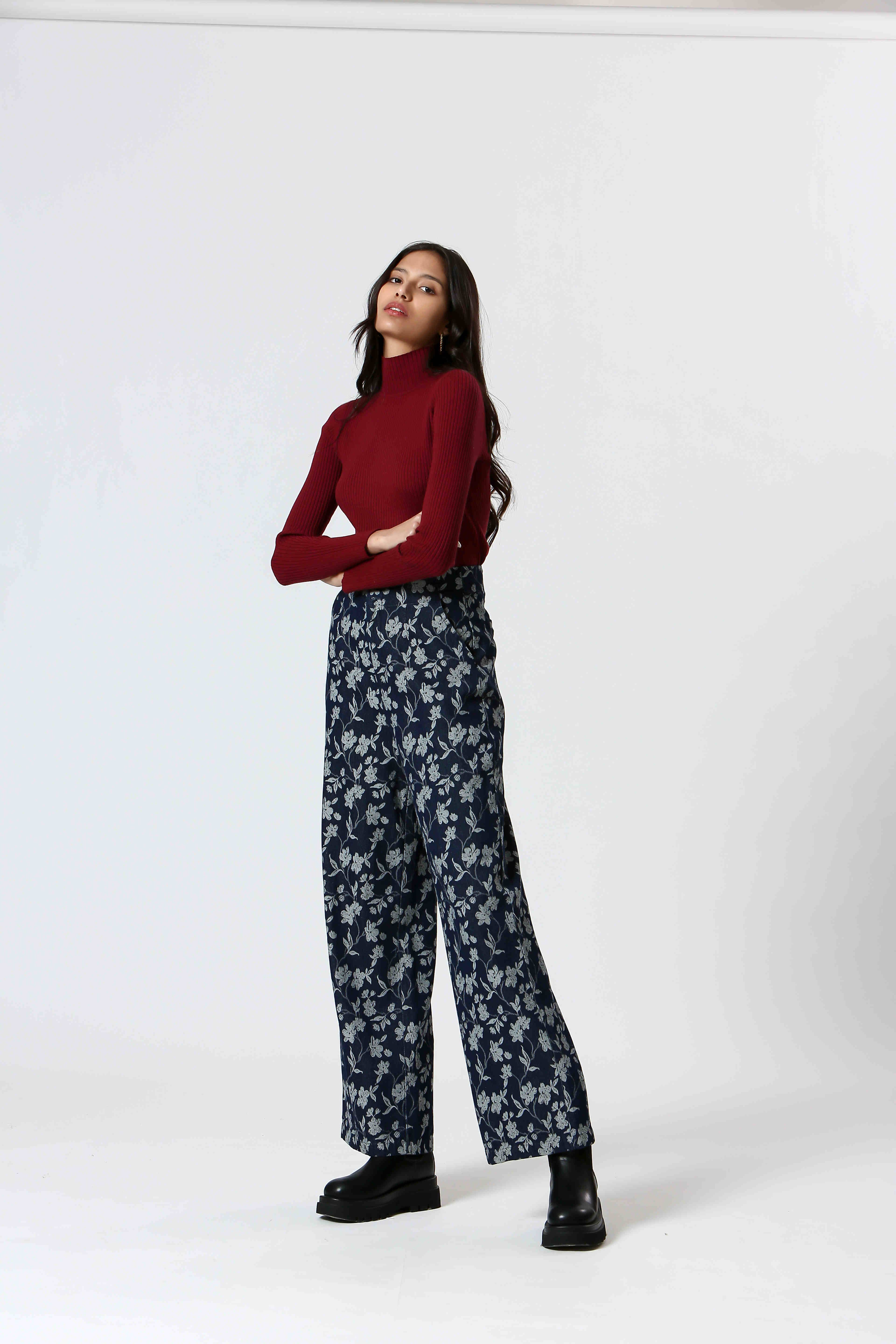 NAVY TK24249142 - Ladies Floral Print Wide Leg Pants for wholesale on Faire1