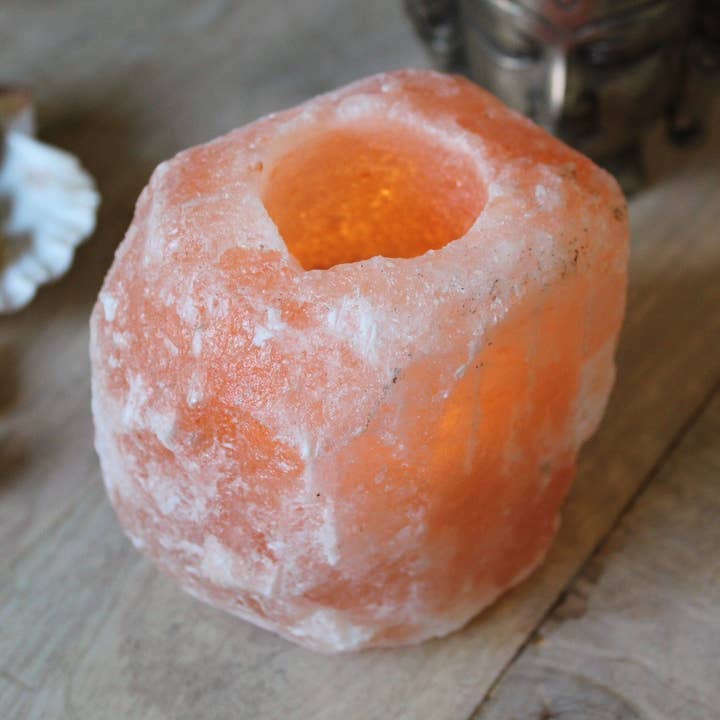 Himalaya Salt Tealight Holder Orange Med Boks for engroshandel hos Green Tree