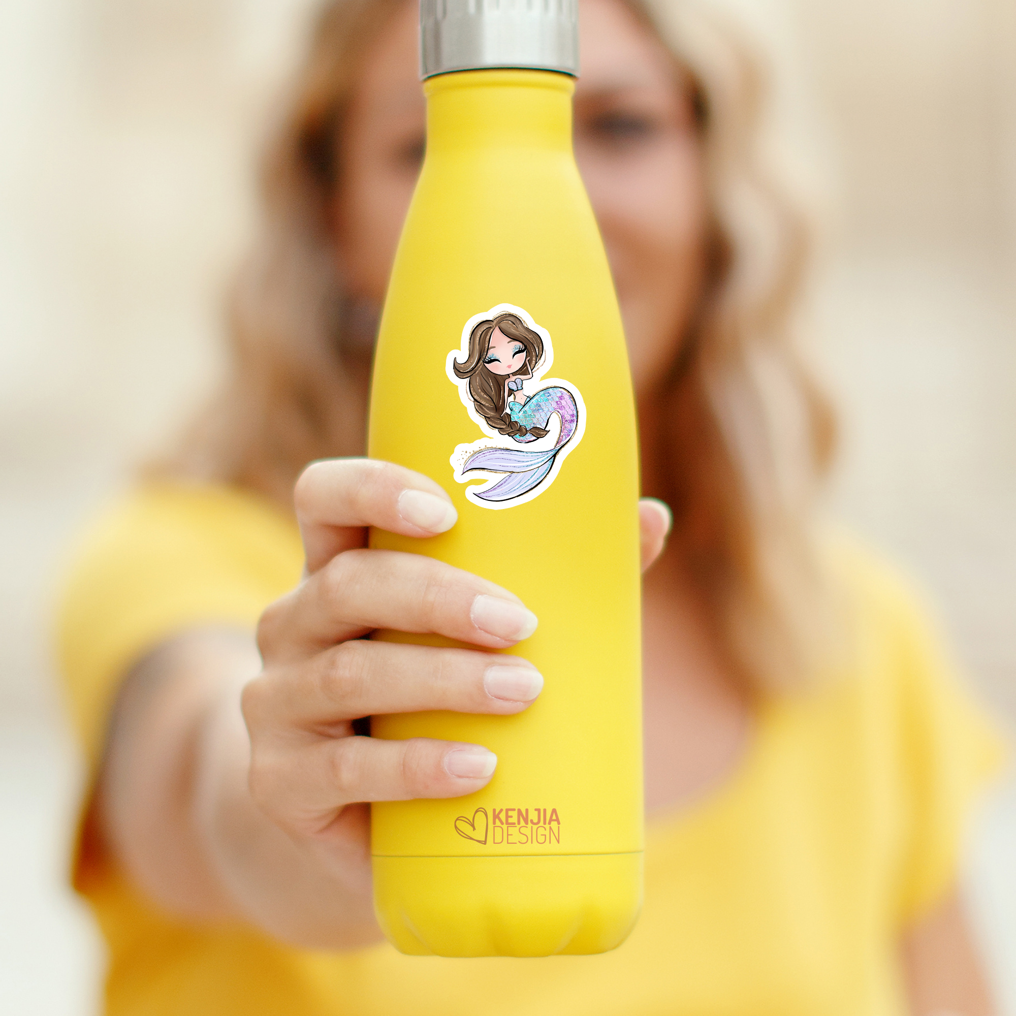 Kenjia Design - Vendita all'ingrosso Adesivo - Simpatici adesivi e magneti a forma di sirena/Capelli castani/Impermeabili3